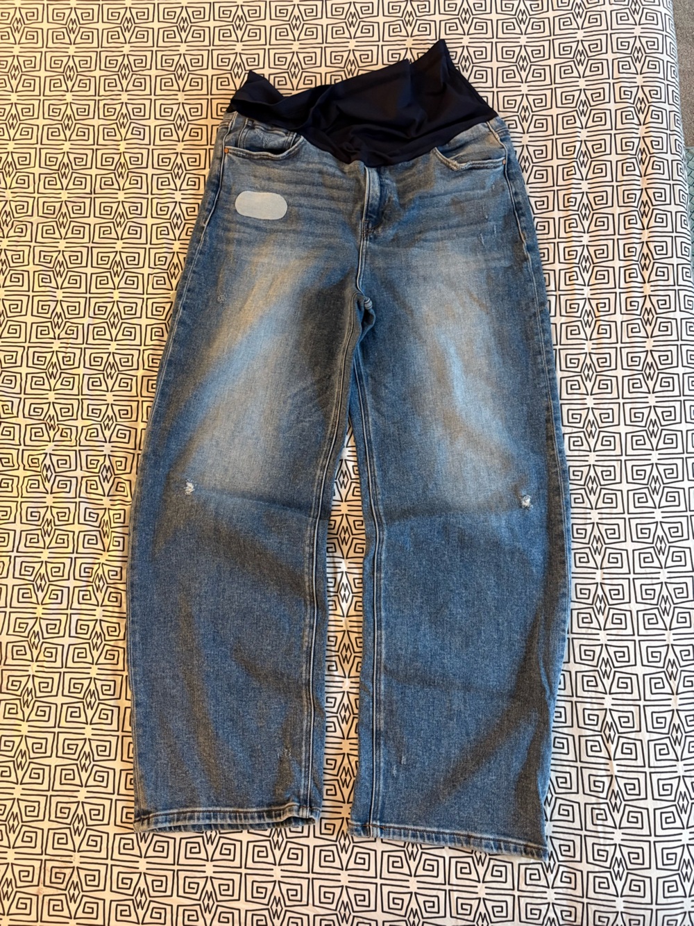Pinkblush Maternity Distressed Vintage Wash Wide Leg Jeans with Navy Panel